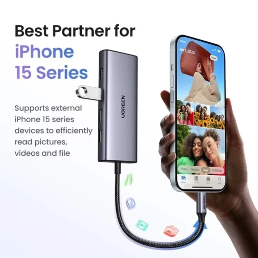 محول يو جرين CM512 7 في 1 USB-C، 2x USB-A 3.2، 2x USB-C 3.2، 2x HDMI، منفذ PD، رمادي - يوجرين - Image 5